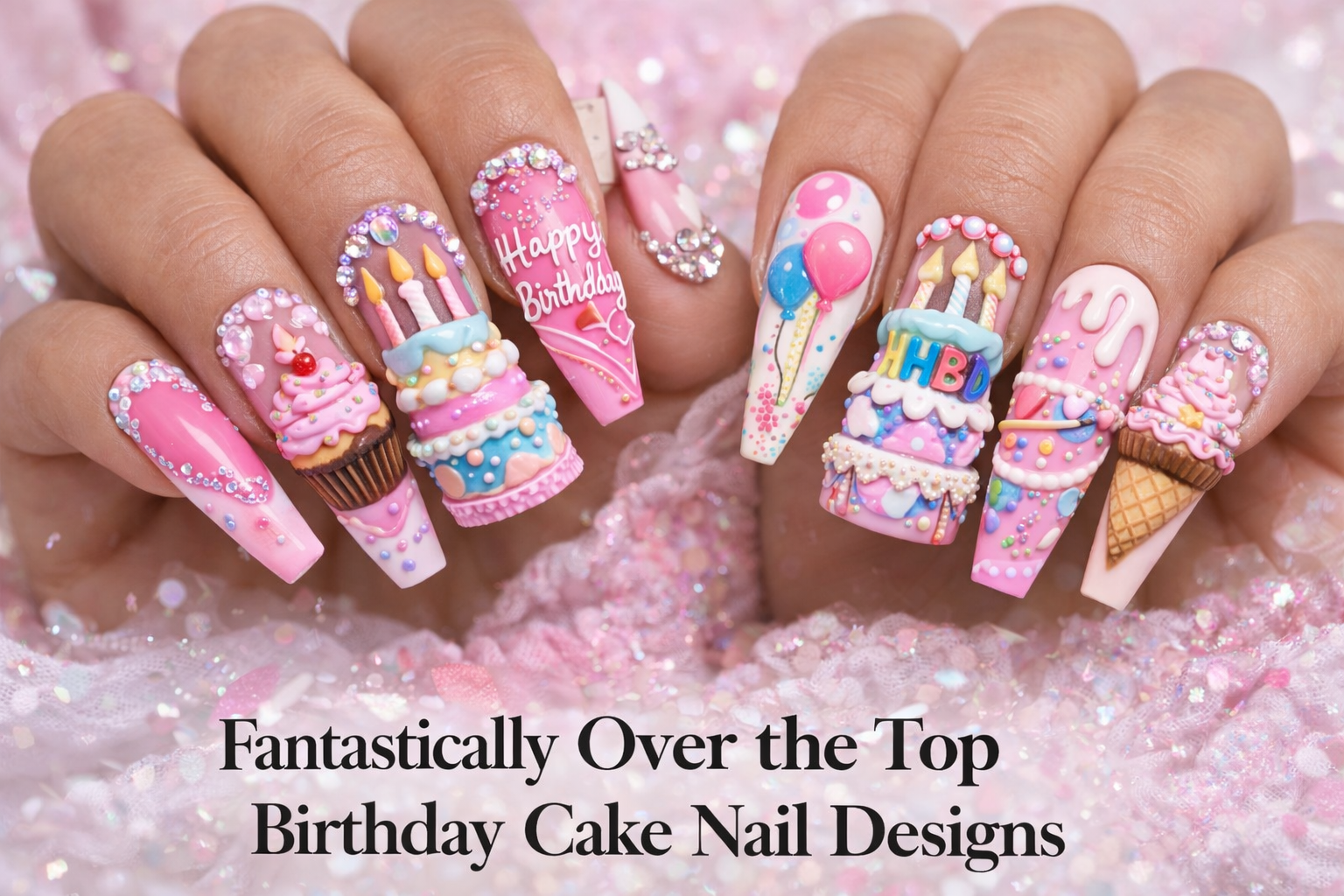 25 Fantastically Over the Top Birthday Cake Nail Designs
