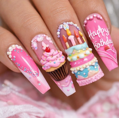 image-57 25 Fantastically Over the Top Birthday Cake Nail Designs