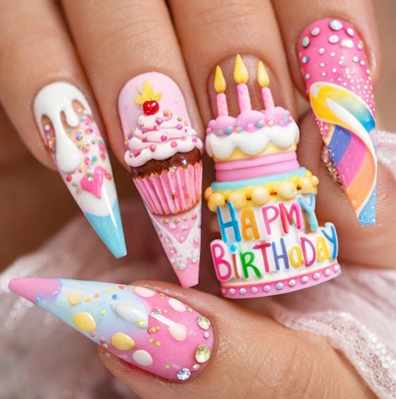 image-58 25 Fantastically Over the Top Birthday Cake Nail Designs