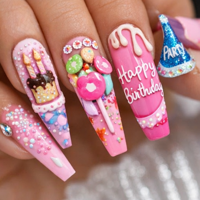 image-59 25 Fantastically Over the Top Birthday Cake Nail Designs