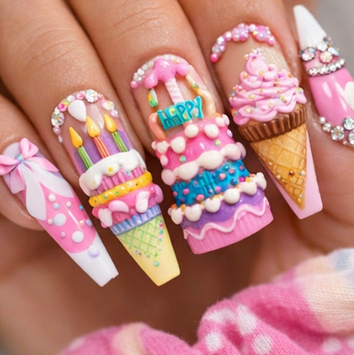 image-60 25 Fantastically Over the Top Birthday Cake Nail Designs