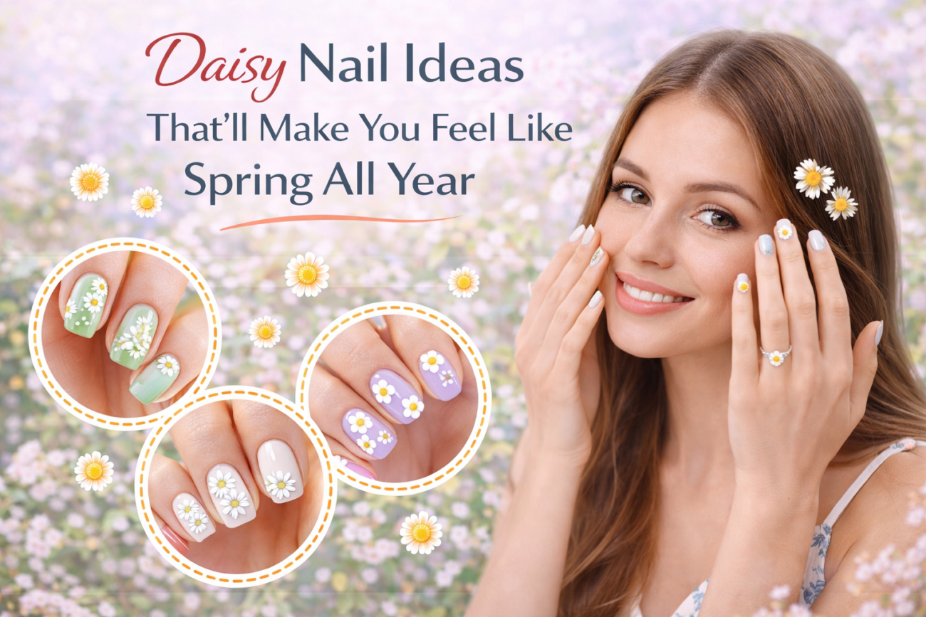 Daisy-themed nail ideas for spring style