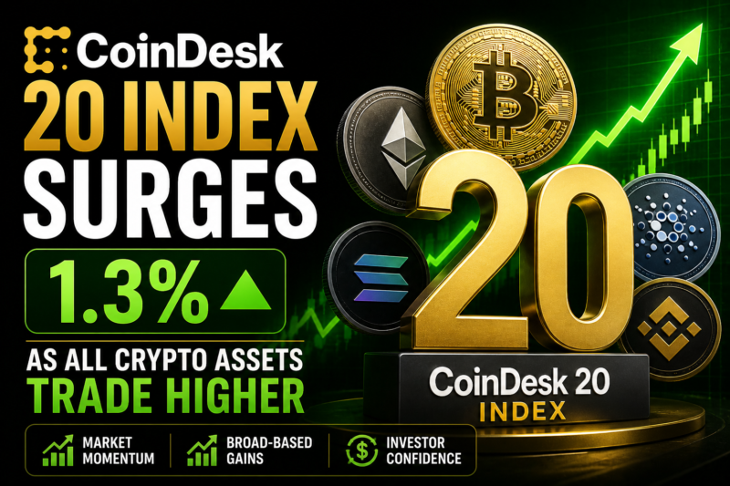 CoinDesk 20 Index Surges 1.3% as All Crypto Assets Trade Higher